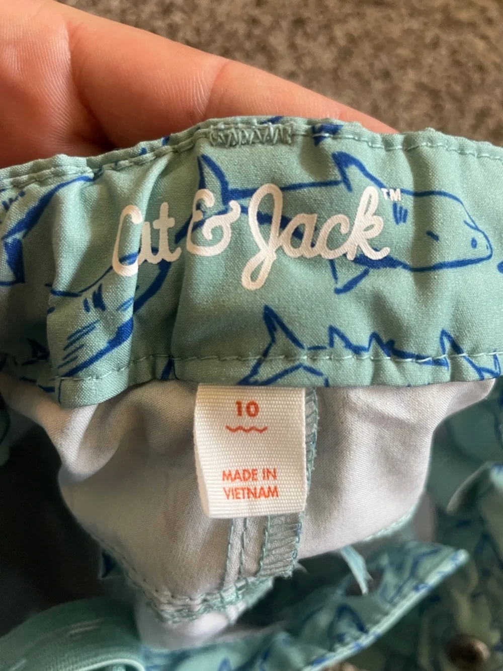 Cat & Jack Light Blue Swim Trunks with Navy Shark Pattern